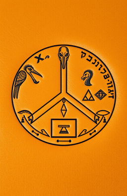 A circular design divided into three equal parts, inspired by a peace symbol, touching the four edges of a soft leather background