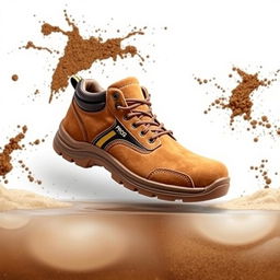 A pair of light brown suede safety shoes featuring a stylish gold and black stripe with the word 'PROG' prominently displayed on the side