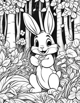 Disney-style coloring page featuring a friendly bunny in a forest scene.