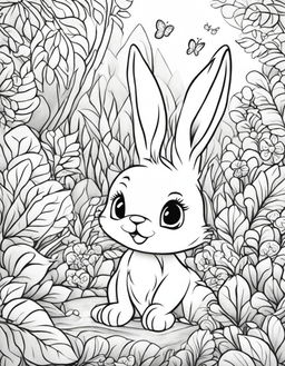 Ultra-adorable Disney-style coloring page featuring a cute bunny in a whimsical forest scene.