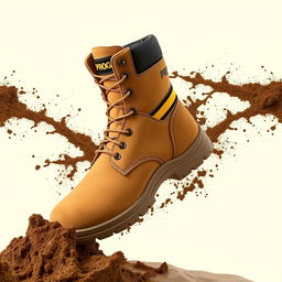 A light brown suede safety boot featuring a stylish gold and black stripe with the word 'PROG' prominently displayed