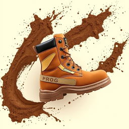 A light brown suede safety boot featuring a stylish gold and black stripe with the word 'PROG' prominently displayed