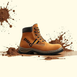 A short light brown suede safety boot featuring a stylish gold and black stripe with the word 'PROG' prominently displayed