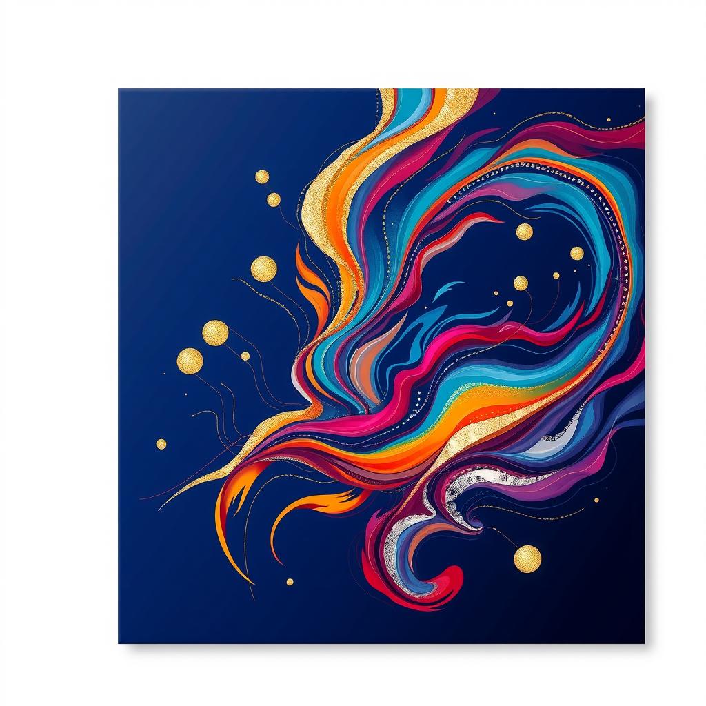 An abstract artwork featuring vibrant colors and flowing shapes, evoking the essence of movement and fluidity