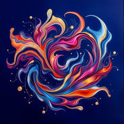 An abstract artwork featuring vibrant colors and flowing shapes, evoking the essence of movement and fluidity