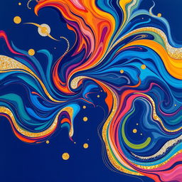 An abstract artwork featuring vibrant colors and flowing shapes, evoking the essence of movement and fluidity