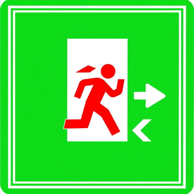 A unique emergency exit pictogram that blends Asian and Peruvian cultural elements