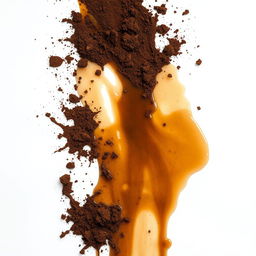 An artistic composition featuring splashes of dirt and murky water on a clean white background