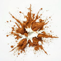 An artistic arrangement showcasing splashes of dirt and white paint, creating a visually striking contrast