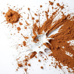 An artistic arrangement showcasing splashes of dirt and white paint, creating a visually striking contrast
