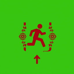 A distinctive emergency exit pictogram that creatively merges Asian and Peruvian design elements
