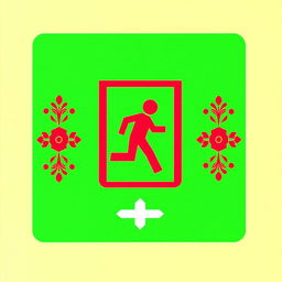 A distinctive emergency exit pictogram that creatively merges Asian and Peruvian design elements