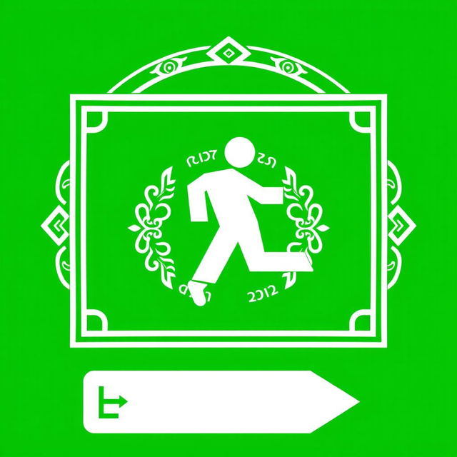 A distinctive emergency exit pictogram that creatively merges Asian and Peruvian design elements