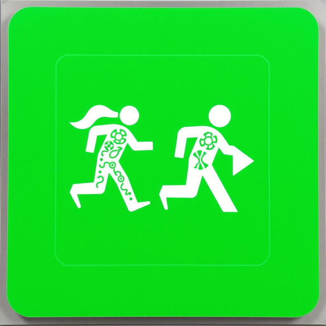 An eye-catching emergency exit pictogram that harmoniously combines Asian and Peruvian artistic styles