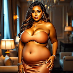 A voluptuous woman with a stunning figure, emphasizing her curvy silhouette and large bust