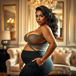 A voluptuous woman with a stunning figure, emphasizing her curvy silhouette and large bust