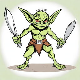 Crudely drawn goblin character dual wielding two swords in a defiant stance.