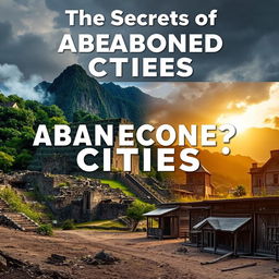 A captivating YouTube video thumbnail that evokes curiosity about abandoned cities like Pripyat, Machu Picchu, Hashima, and Bodie