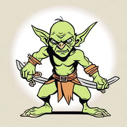 Crudely drawn goblin character dual wielding two swords in a defiant stance.