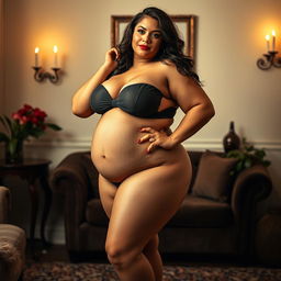 A voluptuous, plus-sized woman with a curvy figure, embodying confidence and sensuality
