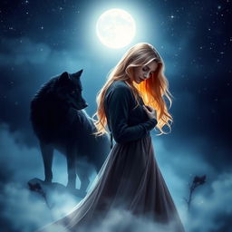 A romantic book cover featuring a couple with blonde hair embraced under a silvery moonlight
