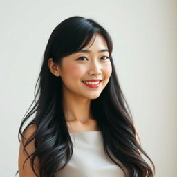 A portrait of a stunning Asian beauty, around 35 years old, showcasing graceful features and an elegant demeanor