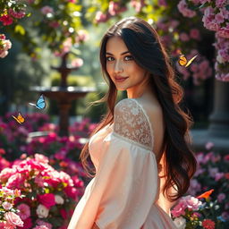 A stunning portrait of a woman named Diana, characterized by long, flowing dark hair and striking blue eyes