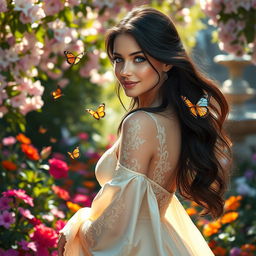 A stunning portrait of a woman named Diana, characterized by long, flowing dark hair and striking blue eyes