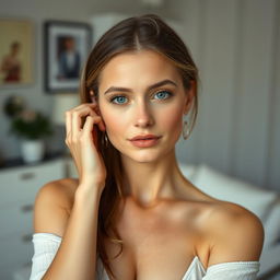 A full-body portrait of a 37-year-old Polish woman with light skin