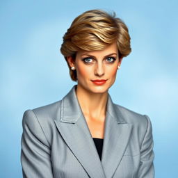 A portrait of Princess Diana with her iconic short hairstyle and doe-like eyes, exuding grace and elegance