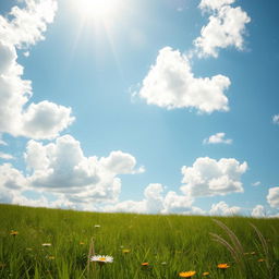 A serene and picturesque background featuring fluffy white clouds scattered across a bright blue sky