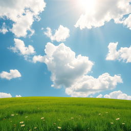 A serene and picturesque background featuring fluffy white clouds scattered across a bright blue sky