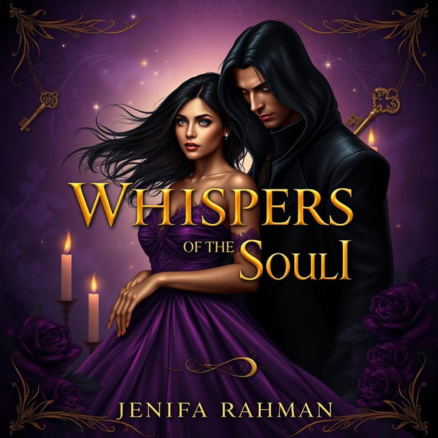 A dark fantasy romance book cover featuring a mysterious, enchanting atmosphere