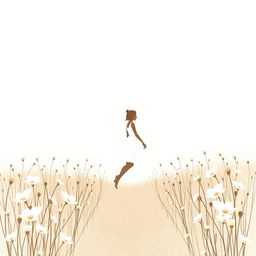 A realistic and elegant abstract image of a girl walking along a tranquil path in a flower field