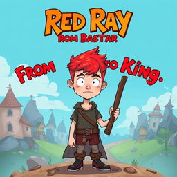 A cartoonish illustration of a 15-year-old boy with vibrant red hair, holding a withered axe, embodying the theme of transformation