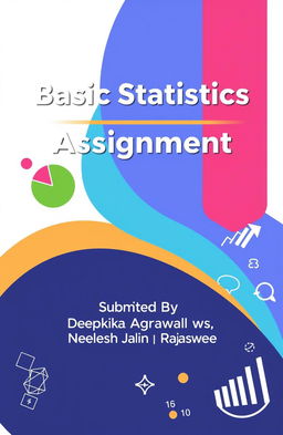 A visually appealing digital illustration representation of a basic statistics assignment cover page, featuring vibrant colors and creative designs