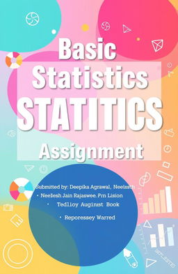 A visually appealing digital illustration representation of a basic statistics assignment cover page, featuring vibrant colors and creative designs