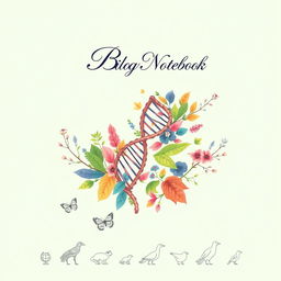 A beautifully designed front page for a biology notebook, featuring an intricate illustration of a DNA double helix intertwined with colorful plant leaves and flowers