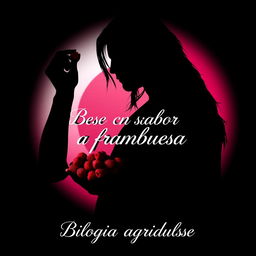 The silhouette of a man with long hair holding raspberries, set against a gradient background of black, white, red, and fuchsia