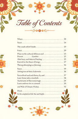 A beautifully designed table of contents related to the Igorot indigenous people, featuring traditional patterns and elements inspired by their rich culture