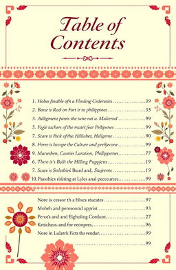 A beautifully designed table of contents related to the Igorot indigenous people, featuring traditional patterns and elements inspired by their rich culture