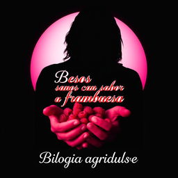 The silhouette of a man with long hair holding raspberries in his hands against a gradient background that transitions from black to white, red, and fuchsia