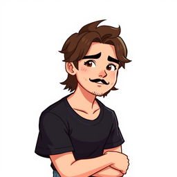 A male character inspired by Hello Kitty, featuring slightly wavy, medium-length brown hair