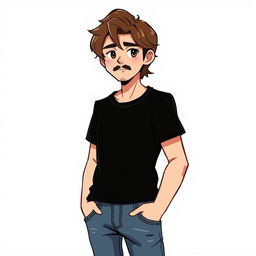 A male character inspired by Hello Kitty, featuring slightly wavy, medium-length brown hair