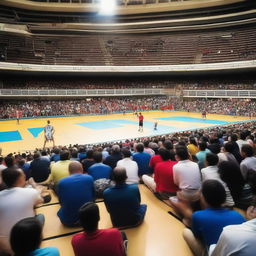 A humble, local sports arena buzzing with enthusiasm and spirit, where amateur athletes are engaging in a friendly competition, with spectators cheerfully encouraging and applauding