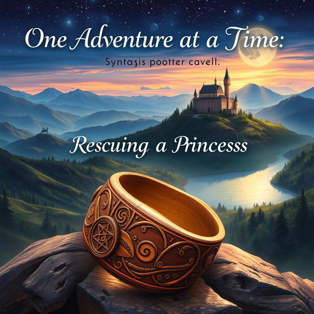 A captivating book cover for a fantasy novel, showcasing a breathtaking fantasy world filled with enchanting landscapes, featuring rolling hills, ancient forests, and a shimmering lake