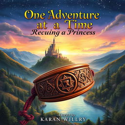 A captivating book cover for a fantasy novel, showcasing a breathtaking fantasy world filled with enchanting landscapes, featuring rolling hills, ancient forests, and a shimmering lake