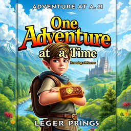 A captivating book cover for a fantasy novel aimed at teens, featuring a brave young boy standing in a vibrant fantasy world