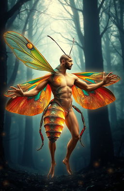 An insect magically transforming into a man, showcasing the process of metamorphosis