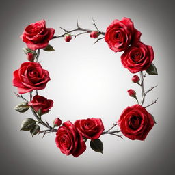 A beautifully designed 3D frame made of intricate red roses and sharp thorns